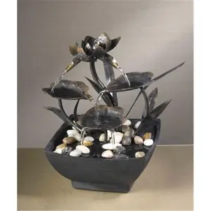 212 MAIN FCT006 Cadono Metal Tiered Leaves Tabletop Fountain - Lightweight Plastic Cascade Decor, Indoor Pet Feeding Accessory with Stress Relief Water Flow