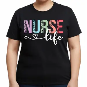 Nurse Life RN LPN CNA Leopard T-Shirt, Unisex Healthcare Worker Graphic Tee, Nurse Week Novelty Short Sleeve Apparel for Men and Women, Aesthetic Sarcastic Medical Fashion Top, Viral Nursing Streetwear Shirt
