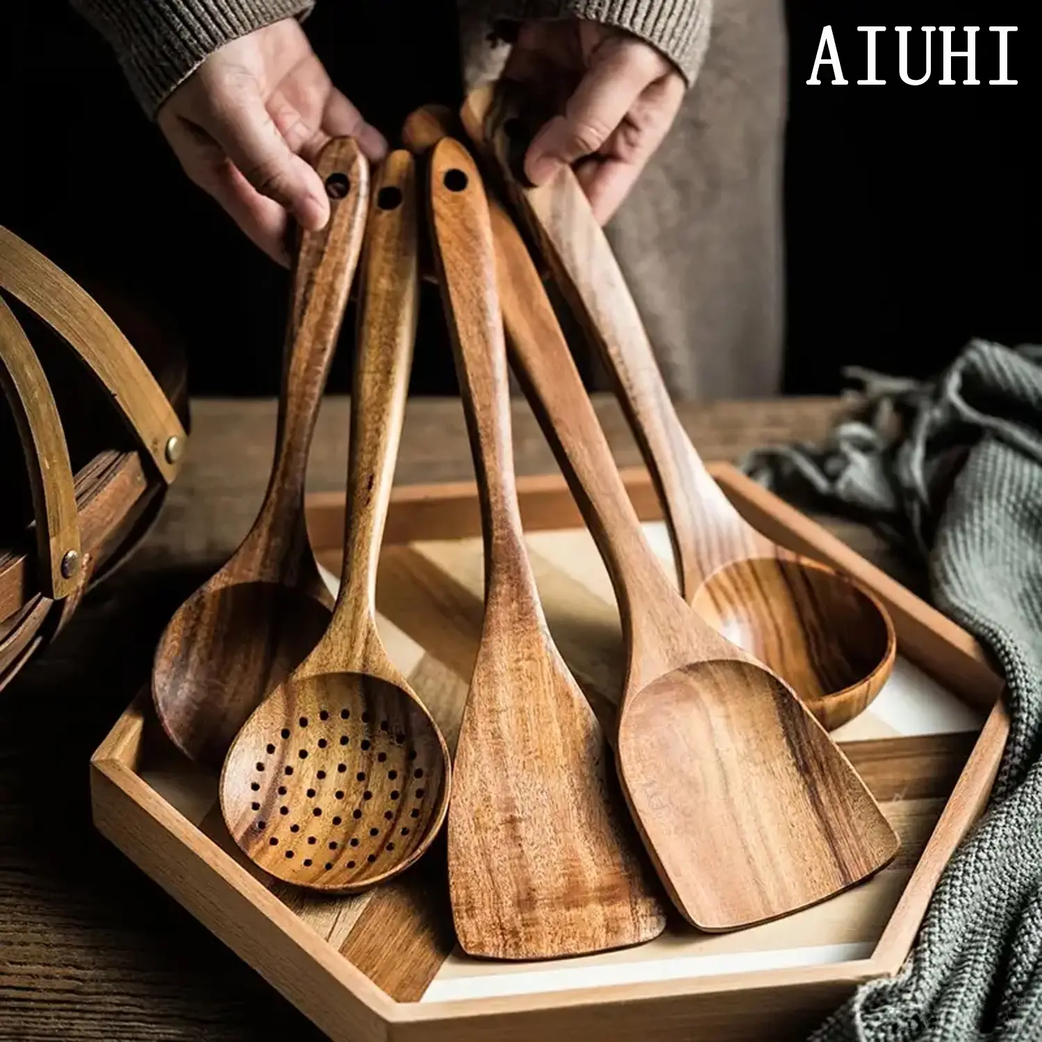 Wooden Utensils Set, 5/7/11pcs Non-stick Cooking Utensils, Kitchen Utensils Set for Home Use