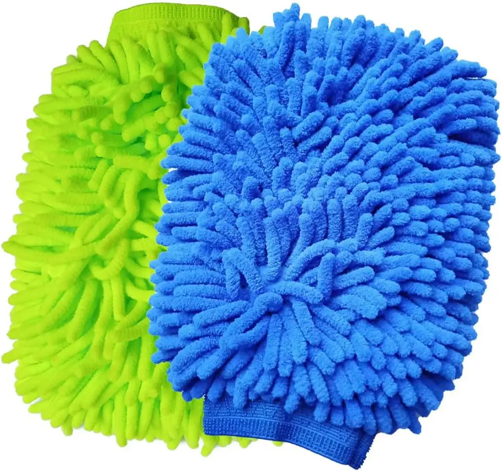 2-Pack Microfiber Chenille Car Wash Mitt - Scratch-Free Auto Accessories, Car Detailing Products for Vehicle & Home Cleaning (Green/Blue)