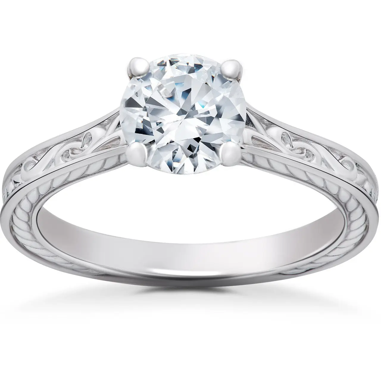 Certified 1Ct Diamond Solitaire Engagement Ring 14k White Gold Lab Grown