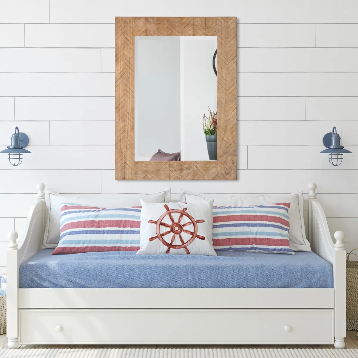 212 Main Chevron Rectangle Wooden Mirror - 29x39x1 in., Natural Wood Tone, Vertical/Horizontal Mountable, Home Decor (Note: Dimensions May Vary Slightly), Vertical Or Horizontal