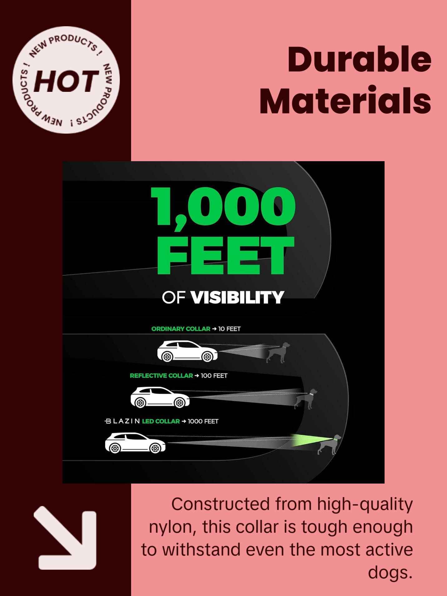 BLAZIN Brightest Light up Dog Collars - the Original LED Dog Collar with 1,000 Feet of Visibility - USB Rechargeable Waterproof Dog Collar Light - Dog Lights for Night Walking - USA Brand Blazin