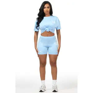 Living For It Light Blue Bike Short Set