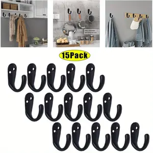 15Pcs Small Coat Hooks for Hanging Black Coat Hooks with 30 Screws Wall Hanging Coats,for Keys, Cups,Towels Kitchen Bathroom Accessories - Home Improvement. Organiser Decoration Hangable Hangers