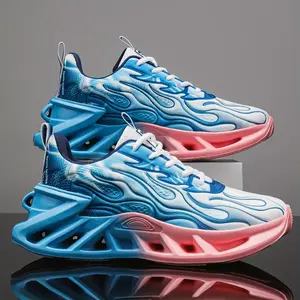 [Breathable Men's Sports Shoes] Lightweight Breathable Men's Lace-Up Sports Shoes | Mesh Upper, EVA Sole, Fabric Inner Lining - Blue, Pink, White, Black - Low-Top Design for All-Season Use, Athletic Footwear, Stylish, Cushioned