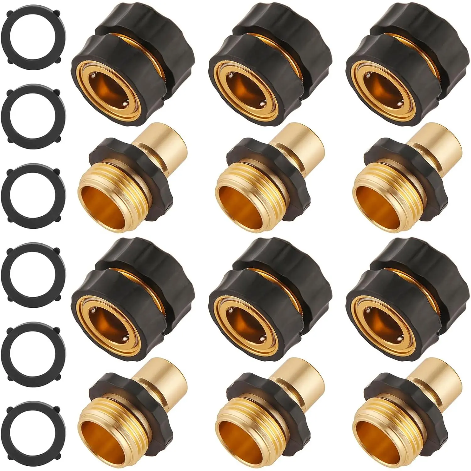 Quick Connect Hose Fittings 6 Set - 3/4 Inch Male & Female Water Hose Adapter with Gasket for Garden Hose Quick Connector