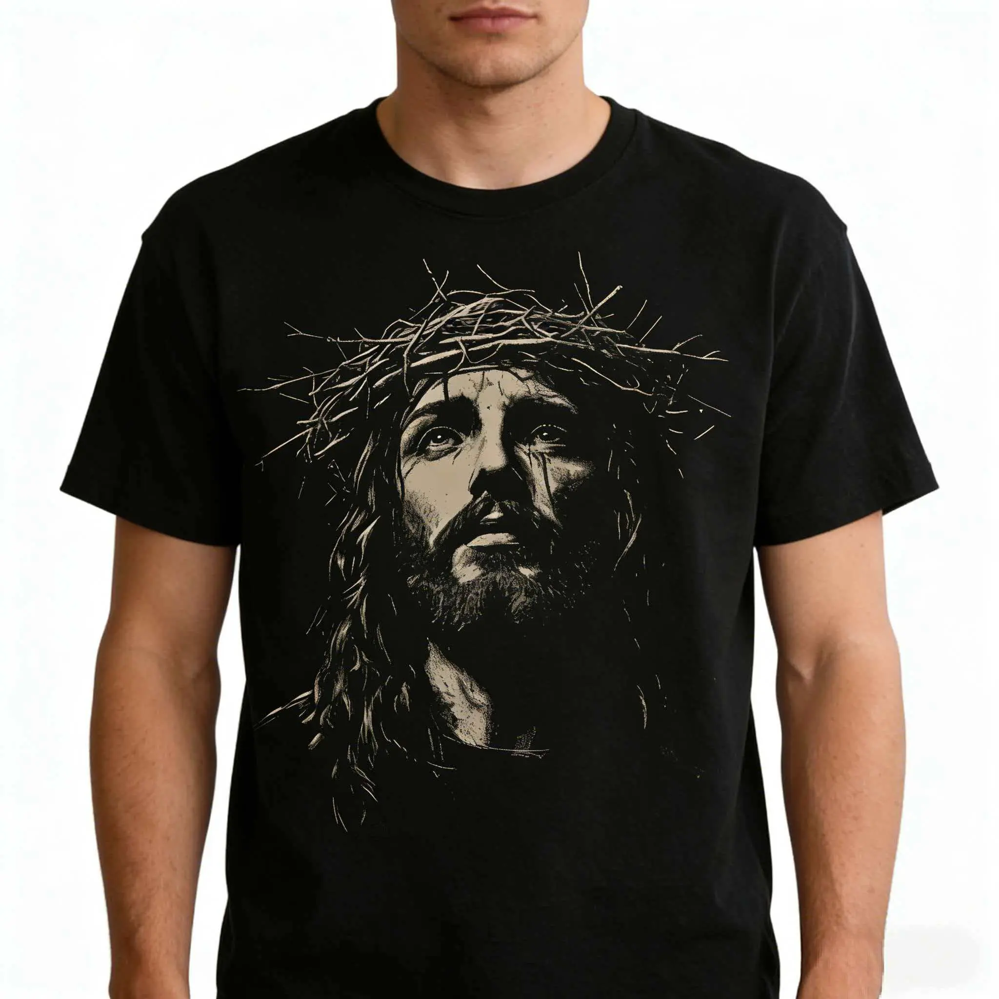 Women's Oversized Casual Christian Graphic Tee - Soft Cotton Fabric Short-Sleeve Round Neck Unisex Streetwear Faith T-Shirt, Shortsleeve, Tshirt, Relaxed Fit, Loose Fit, Street Wear, Shoulder Tape, Seamless, Pre-Washed Look, Cartoon Print, Tops
