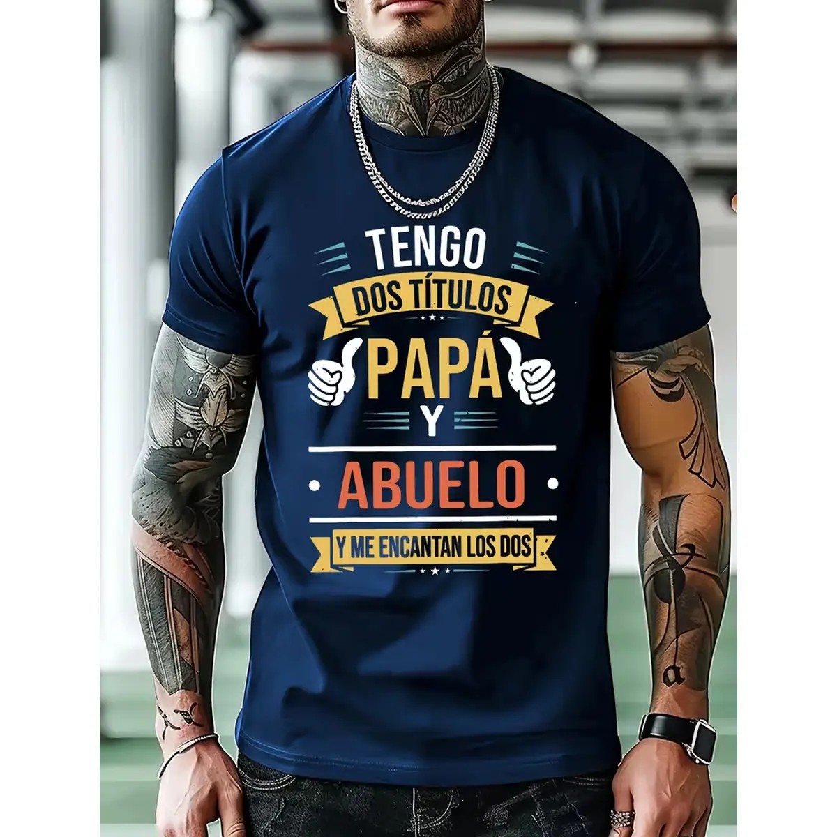 Grandpa Daddy Print T-Shirt, 'I Have Two Titles' Spanish Unisex Shirt