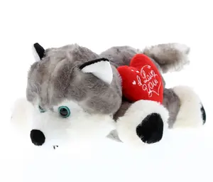 DOLLIBU Floppy Husky Stuffed Toy, Love Theme Plush with Embroidered Red Heart, Super Soft "I Love You" Stuffed Animal