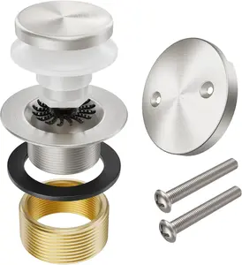 Brushed Nickel Bathtub Drain Stopper and Overflow Kit, Solid Brass Tip- Bath Tub Drain with Hair Catcher - Universal Coarse/Fine Thread, Bathroom Bathtub Plug Replacement, 11.5/16 UNC