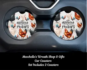 Easily Distracted by Peckers Car Coasters - Upgrade Your Car Interior with Stylish and Functional Car Coasters