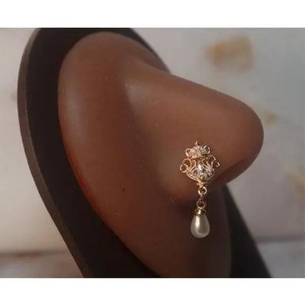 Claudette Teardrop Dangle Pearl Nose Stud