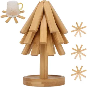Trivets for Hot Dishes -  Christmas Tree Shape Trivet Set, Tree Shape Serving Mats for Coasters, Pot, Pan Protectors, Bowl, Teapot, 3 Trivets + 1 Stand