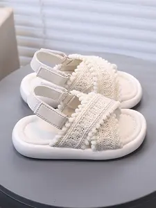 Girls' Pearl Gloss Slippers Sandals, Open Toe Sandals, Soft Durable Cross Strap Detachable Back Pull Design, Indoor Outdoor Wear, Ages 1-7, Trendy Sandals, Fashion Practical