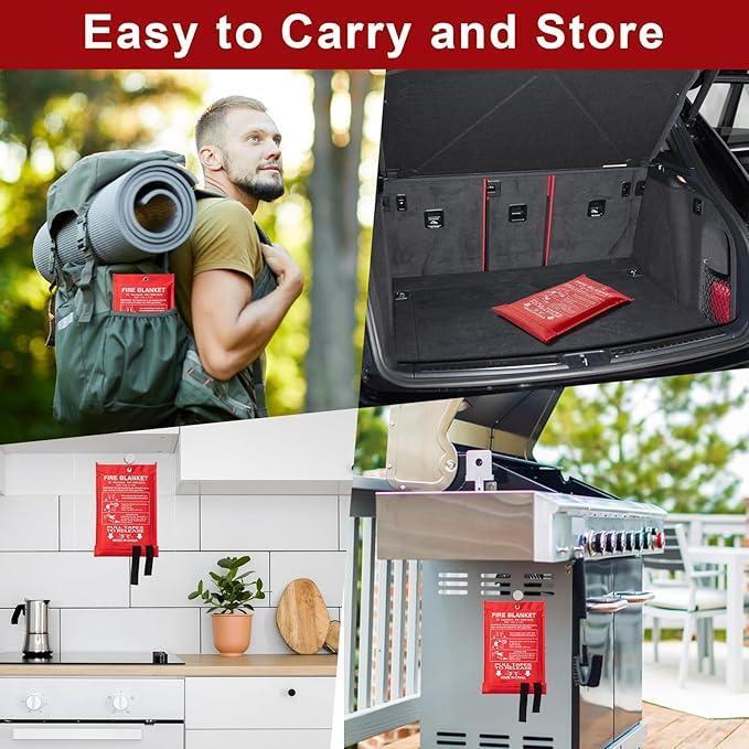 Emergency Fire Blanket - 4 Pack - Fiberglass Fire Suppression Blanket for Kitchen, 40" x 40" Fire Blanket for Home，easy to use fire extinguisher alternative