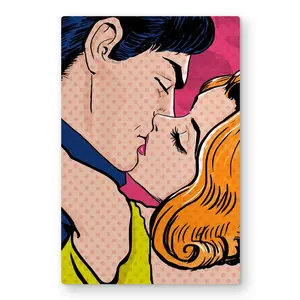 Begin Home Decor C1MP2436CEBL3M 24 x 36 in. Pop Art Style Couple - Romantic Pink Metal Print Wall Art - Decor
