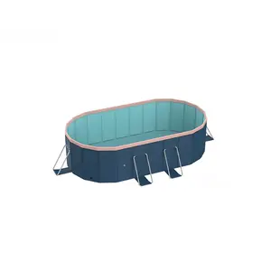 Oval Shape Durable PVC 2.1m Free-Inflatable Garden Swimming Pool, Foldable, Quick-Filling, Quick-Draining, Dark Blue Outdoor Furniture
