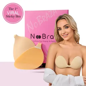 NoBraza Strapless Bra, Push Up Sticky Silicone Invisible Bra, Ultra-Thin Edge Seamless Waterproof Sweatproof Lift Bra for Wedding Party Dresses Flat