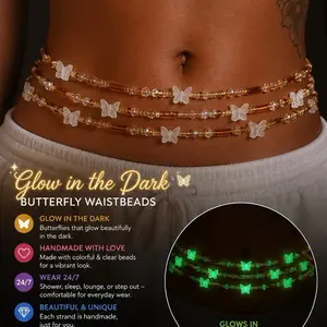 Glow in the Dark Butterfly Waistbeads Handmade with Love Colorful Clear Beads for Vibrant Look 24/7 Wear Comfortable Everyday