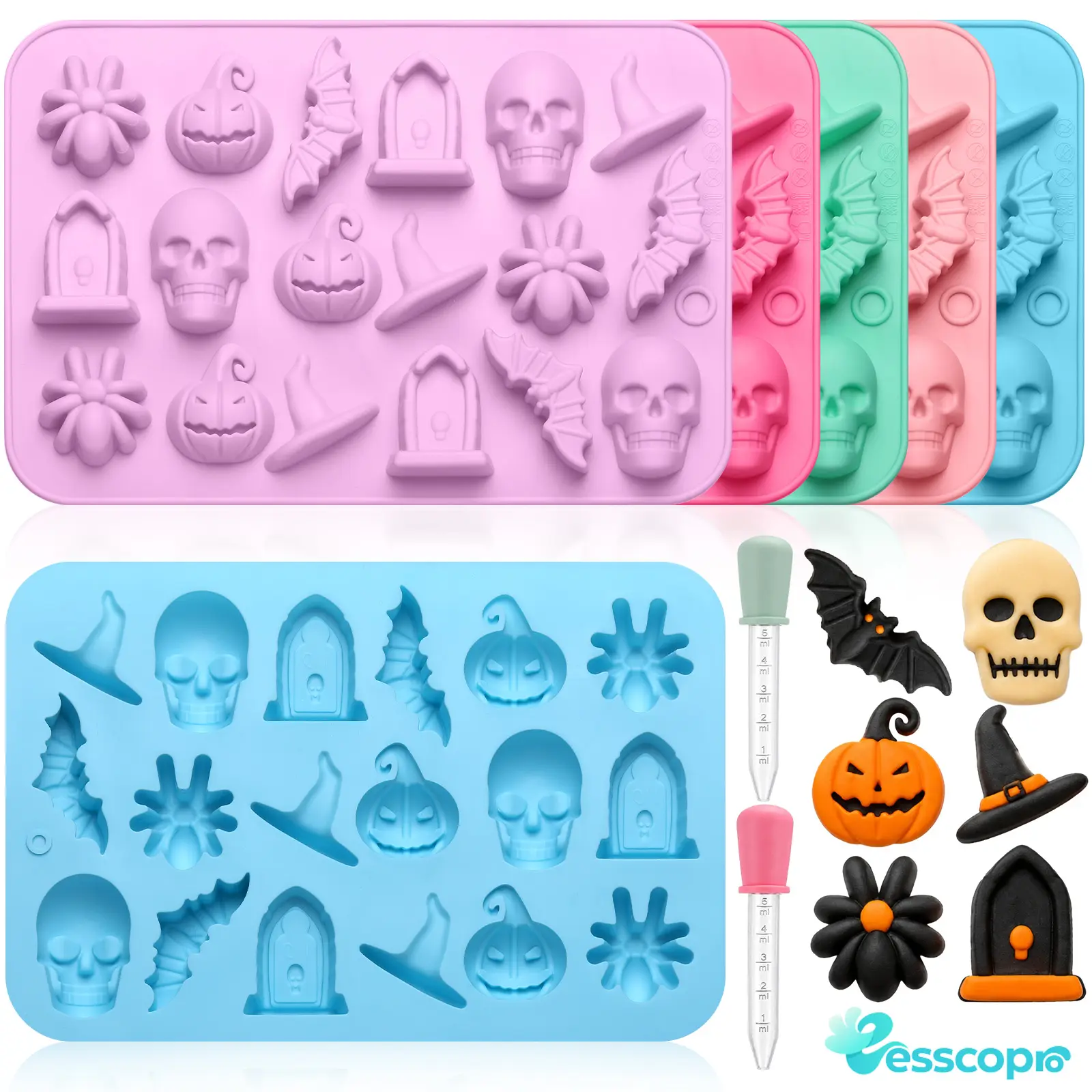 E ESSCOPRO 3 Pcs Candy Molds Silicone 3D Chocolate Molds 18-cavities for Chocolate Gummies Cupcake Jelly Muffin Cookie Dessert Baking Ice Cube Soap Making (9.84 x 5.91 Inches/ 25 x 15 cm,Floral and Plant)