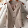 Women's Plaid Print Button Front Vest Blazer, Casual V Neck Sleeveless Waistcoat for Work Office Business Attire Clothes, Ladies Spring & Fall Clothes, Formal Wear, Classic Office Wear