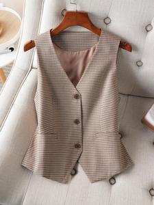 women's plaid print button front vest blazer, casual v neck sleeveless waistcoat for work office business, ladies spring & fall clothes, formal wear, workwear