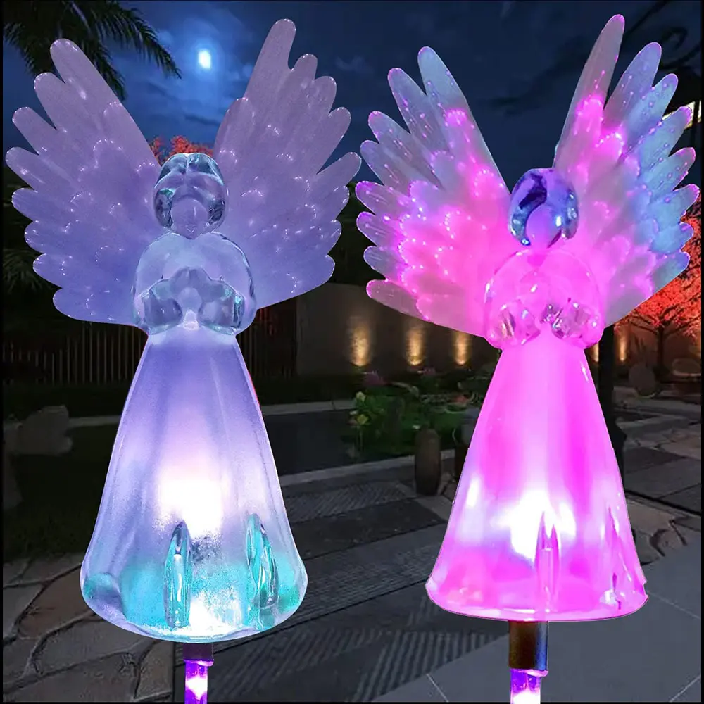 4 Pcs LED Solar Angel Light, Waterproof Solar Powerd LED Fairy Light for Garden,Yard Patio Cemetery Grave Decoration,Colorful Stake Light, LED Lawn String Light for Independence Day,Labor Day,Festival,Holiday,Party,Halloween,Christmas Decoration summerwin