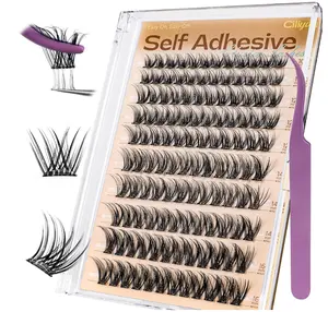 Self Adhesive Eyelashes Cluster, 10-16mm Pre Glued Lash Clusters Natural Look Wispy Press on Lashes No Glue Needed, Reusable, DIY Eyelash Extensions