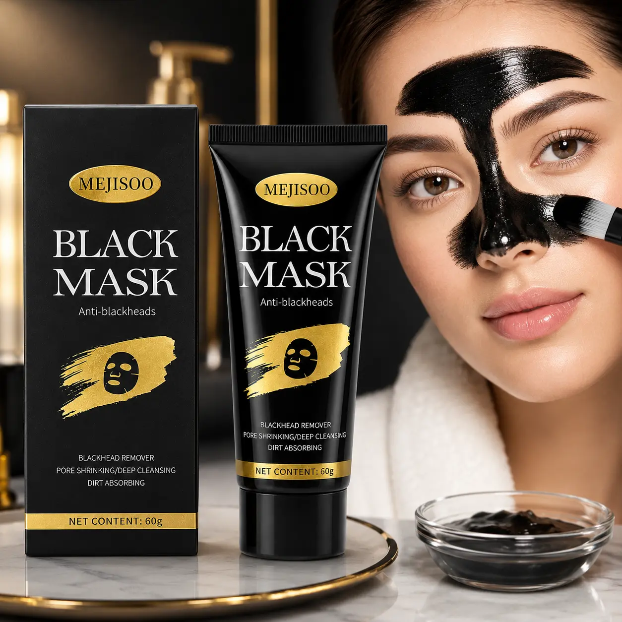 Black Facial Mask for Blackhead Care, Deep Cleansing Peel Off Mask with Charcoal-Like Black Texture, Pore Care Skincare Routine for Nose & T-Zone, At-Home Beauty Self Care, 60g