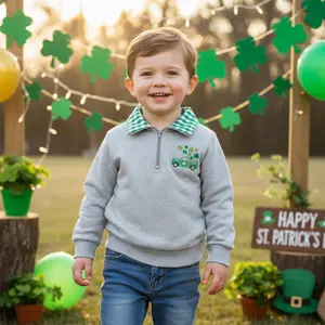 Toddler Baby Boy Irish Tops Fashionable Cute Tractor Embroidery Long Sleeve Collared Pullover