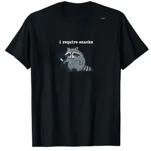 I Require Snacks Raccoon T-Shirt Humor Funny Cute Animal Print Y2k Design Tees Graphic Outfit Short Sleeve Blouses Novelty Gift