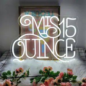 Mis Quince Aos Neon Sign for Wall Decor, Luces Led 15 Aos, Children's Room, Bar, Party, Christmas, Wedding Decoration, 39cm, White-8