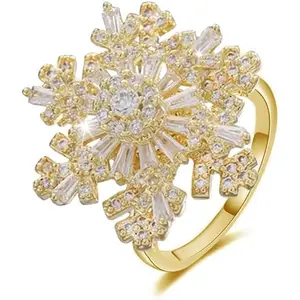 Dainty CZ Snowflake Christmas Fidget Open Rings for Women Funny Cute Rotatable Winter Flower Cubic Zirconia Adjustable Finger Band Statement Rings Fashion  for Xmas Party Daughter Bff Her