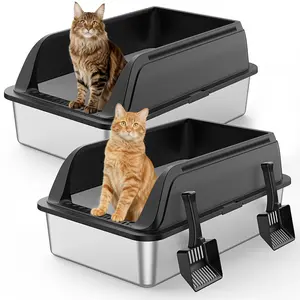 2-Pack XL Stainless Steel Cat Litter Box | High Sides, Leak-Proof & Odor-Free for Large Cats