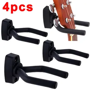 4pcs Guitar Wall Mount Hanger, Guitar Hanger Wall Hook Holder Stand Display Black with Screws Easy to Install Fits All Size Guitars, Bass, Mandolin, Banjo, Ukulele