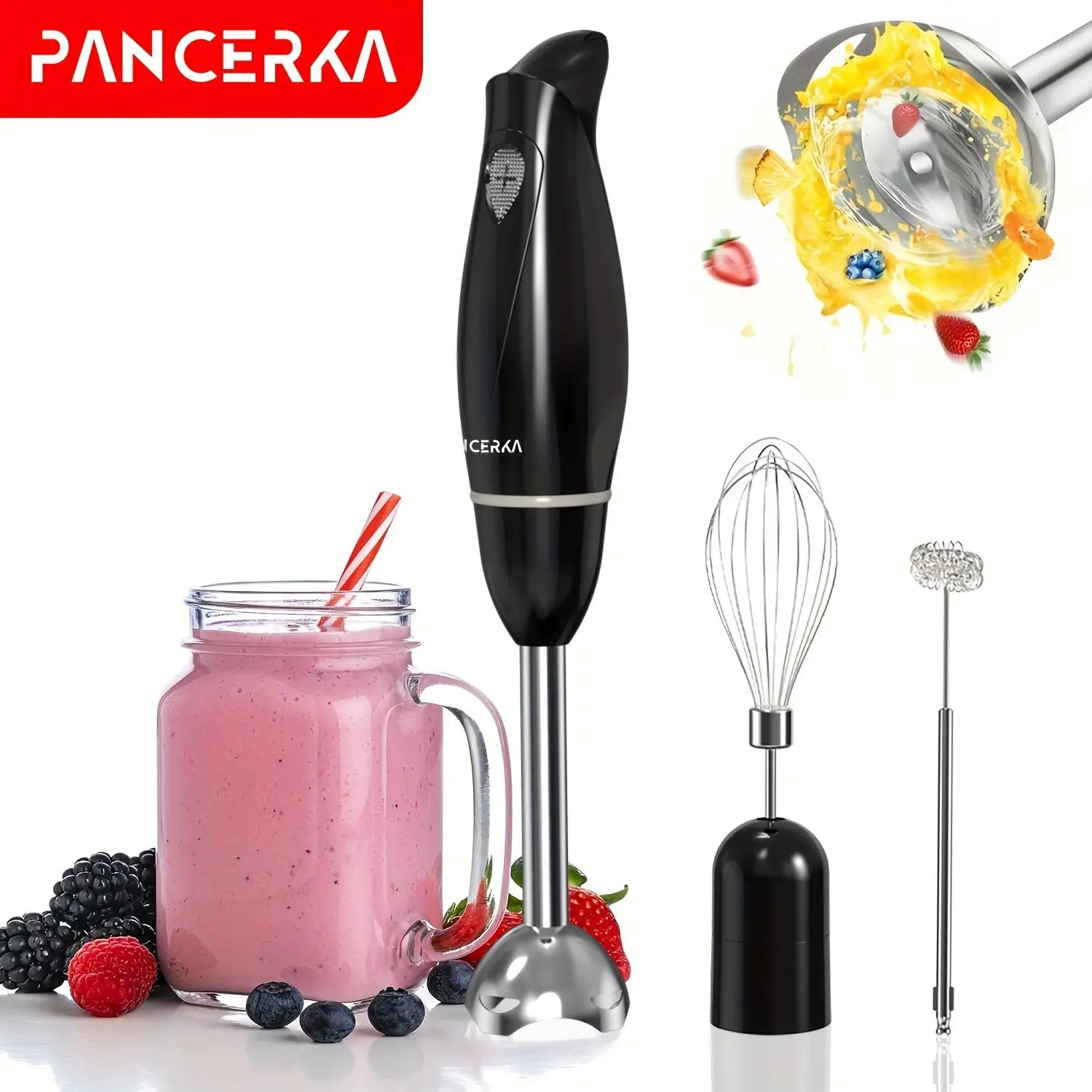 Immersion Electric Cooking Bar, 1 Set Multifunctional Handheld Hand Blender with Whisk and Milk Frother Attachment, Emulsion Stick Blender, Kitchen Gadgets for Beating Egg & Cream, Handheld Stick Blenders
