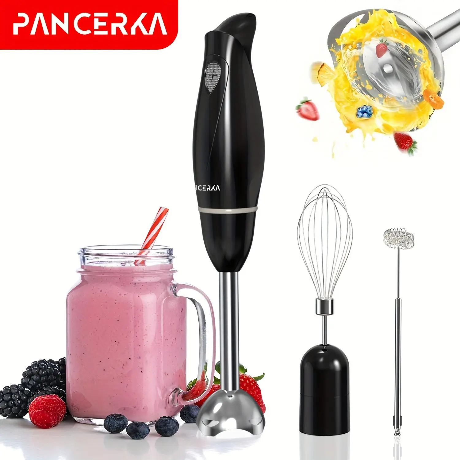 Immersion Electric Cooking Bar, 1 Set Multifunctional Hand Blender with Whisk and Milk Frother Attachment, Kitchen Gadgets for Beating Egg & Cream