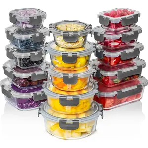 30 PC Glass Food Storage Containers with Lids - Reusable Glass Meal Prep Containers for Lunch & Leftovers - Airtight & Leakproof Snap Locking Lids - Oven, Freezer, Microwave & Dishwasher Safe