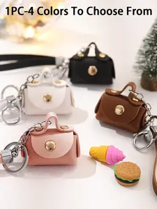 Mini PU Leather Keychain, Cute Makeup Bag Key Chain, Small Ladies' Key Ring, Men's Key Circle, Metal Button Design Wallet, 4 Colors Available