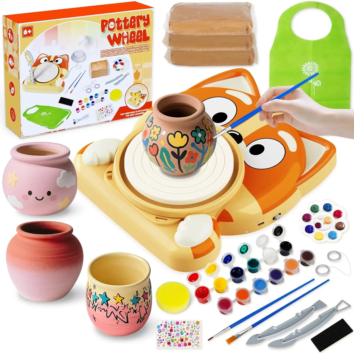 Pottery Wheel for Kids, Complete Pottery Kit for Beginners, Arts and Crafts for Kids Ages 8-12, with Air Dry Clay Painting Kit Sculpting Tools, Birthday Gift for Boys Girls 6 7 8 9 10 11 12 (Dog)