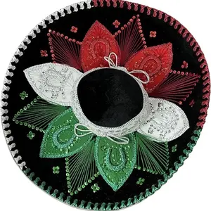 Sombrero Charro Traditional Mexican Hat with Colorful Embroidery and Decorative Leaves for Festive Wear