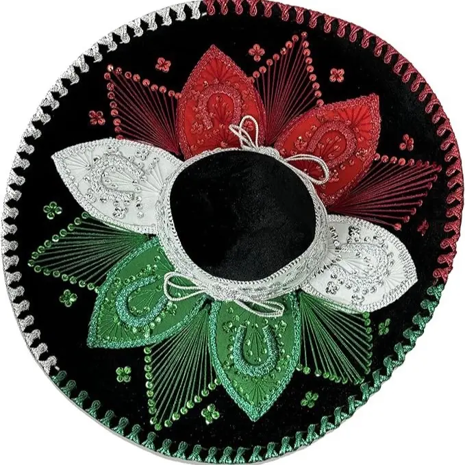 Sombrero Charro Traditional Mexican Hat with Colorful Embroidery and Decorative Leaves for Festive Wear