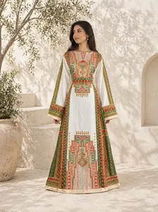 Women's Islamic Modest Fairy Thobe Tunic Dress - Colorful Geometric, Long Sleeve, Ethnic Ready-to-Wear Clothes for Summer Bridal Casual Wear