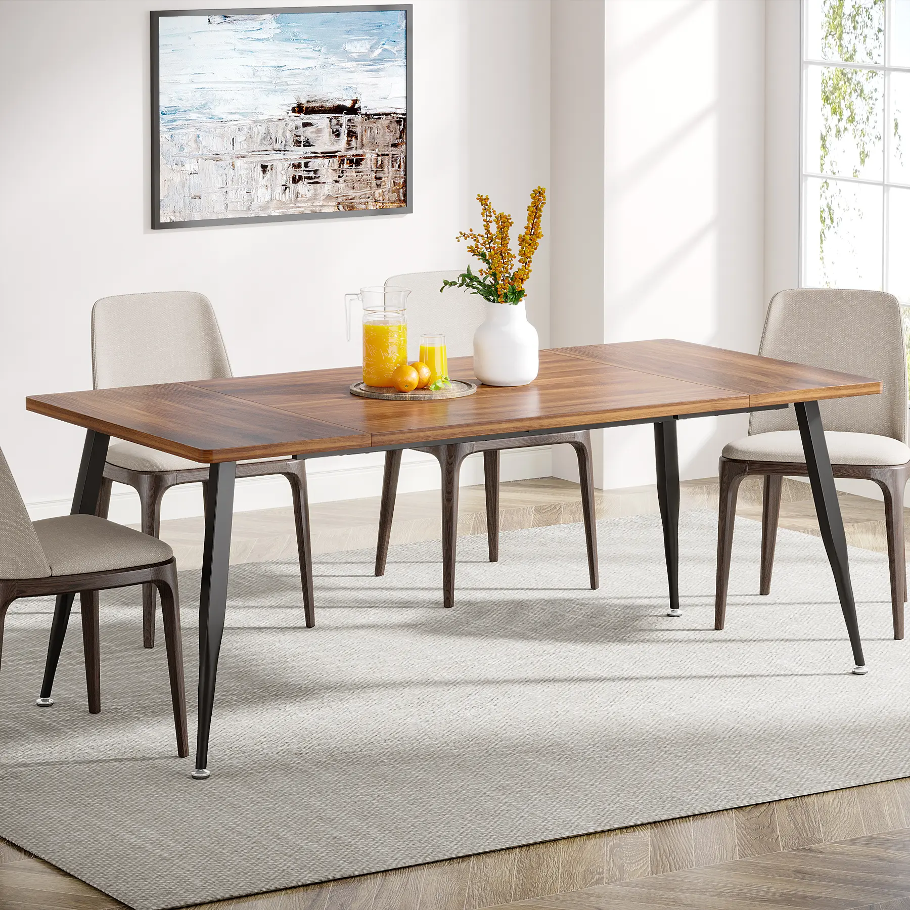 Tribesigns 70.9 Inch Large Dining Table for 6 to 8, Industrial Kitchen Table Furniture with Metal Legs, Modern Faux Wood Rectangular Dinner Table for Dining Room, Rustic Brown/Black