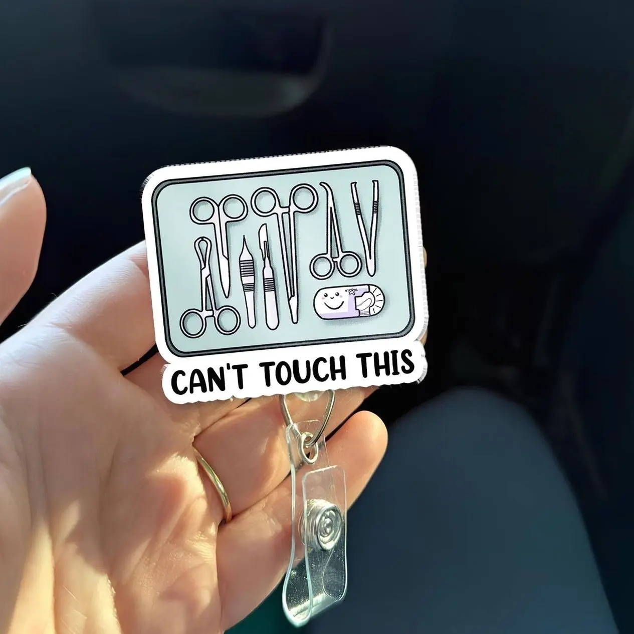 Surgical Tech Badge Reel - Can't Touch This Instruments Acrylic ID Holder, Funny OR Nurse Medical Gift NF4