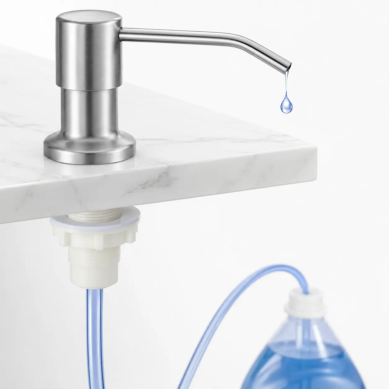 Brushed Nickel Kitchen Sink Dish Soap Dispenser, Countertop Pump with 39 Inch No-Spill Extension Tube, Sleek Silver Finish, Convenient Liquid Pump for Kitchen & Bathroom, Save Trouble of Frequent Refills