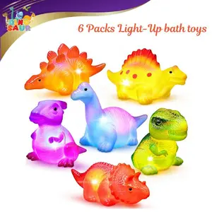 Light Up Floating Dinosaur Baby Bath Toys 6 Pack – LED Sensory Bathtub Toys for Toddlers 1-6, Kids Bath Toys for Boys Girls, Shower & Pool Water Play, Birthday Gift