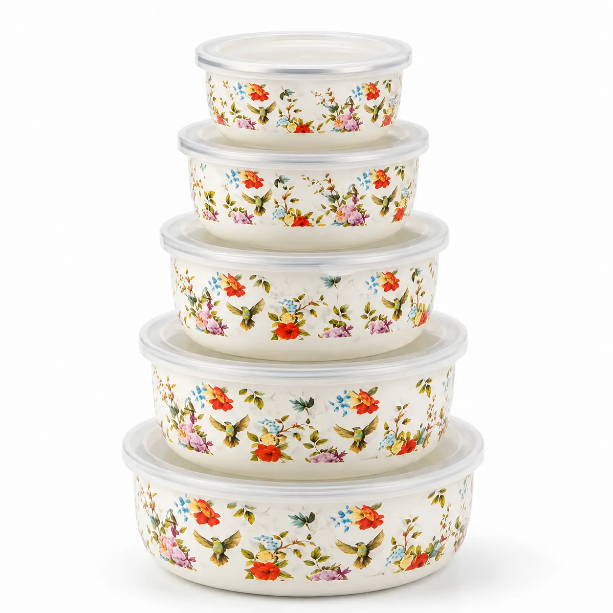 5 Pack Airtight Stackable Vintage Enamel Storage Bowls, Fridge Meal Prep & Leftover Containers, Farmhouse Tableware Set for Home & Picnic Bowls  Tableware
