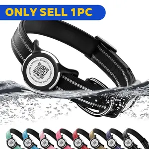 Waterproof Airtag Dog Collar with Air Tag Case for Apple Tag, Reflective Pet Collar with QR Pet ID Tag for Medium Large Dogs